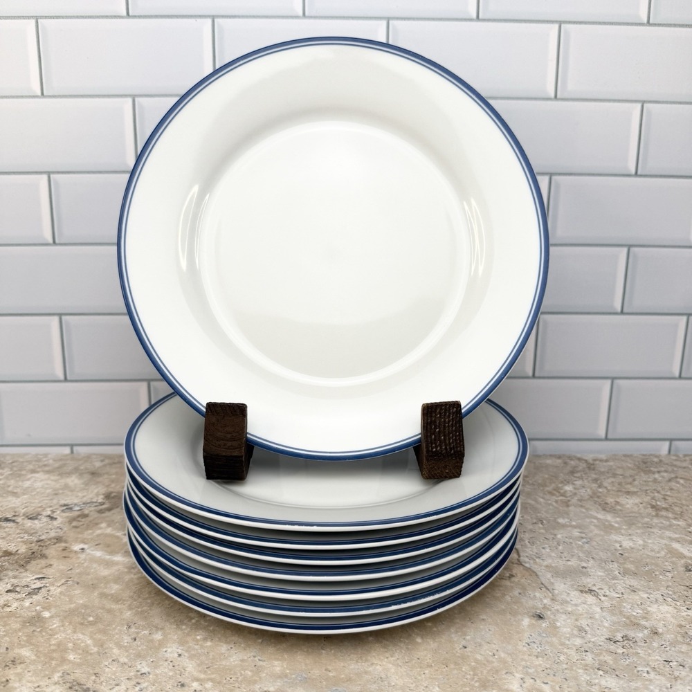Williams Sonoma Plates 9" - Open Kitchen Blue Rim Band - Set Of 8